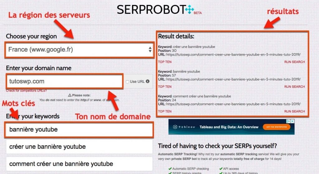 Serprobot - Position google gratuit